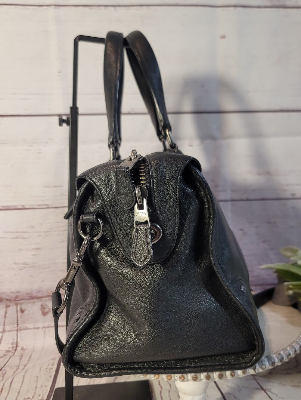 Coach Rhyder 33689 Black Leather Satchel Crossbody Doctor Bag - Picture 6 of 14